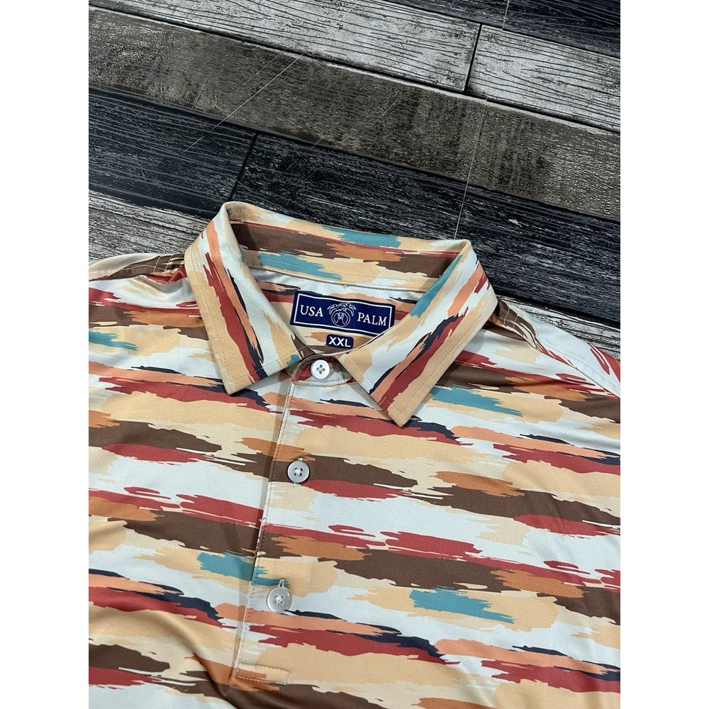 USA Palm Performance‎ Polo Shirt Men XXL Bright Geometric Abstract  AOP